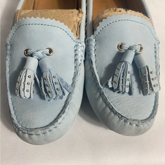 Coach Norfolk Nubuck Blue Mist 7M Loafers Leather Silver Studded and Tassel - Picture 4 of 11